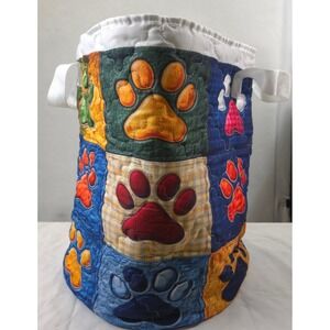 Paw Print Quilted Storage Bin Patchwork Multicolor Unisex L Playroom